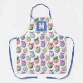 Preppy Christmas Baubles Ornamenten Monogram Schort (Voorkant)