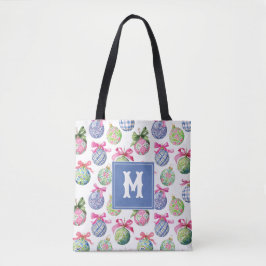 Preppy Christmas Baubles Ornamenten Monogram Tote Bag
