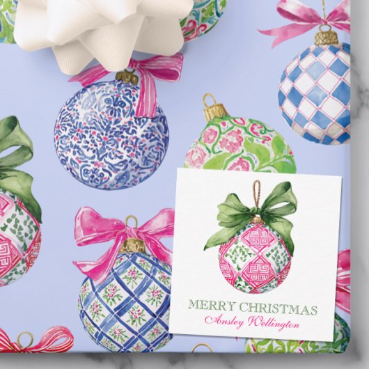Preppy Christmas Baubles Ornamenten Notitiekaartje
