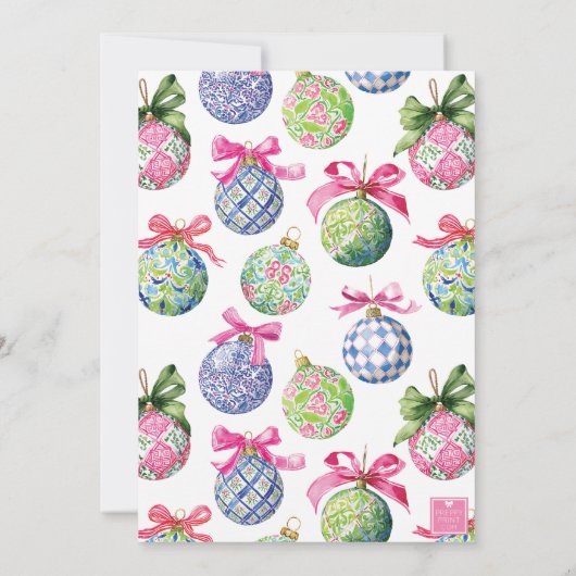 Preppy Christmas Baubles Ornamenten Party Kaart (Achterkant)
