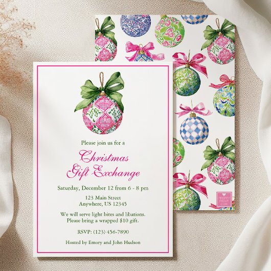 Preppy Christmas Baubles Ornamenten Party Kaart