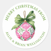 Preppy Christmas Baubles Ornamenten Ronde Sticker (Voorkant)