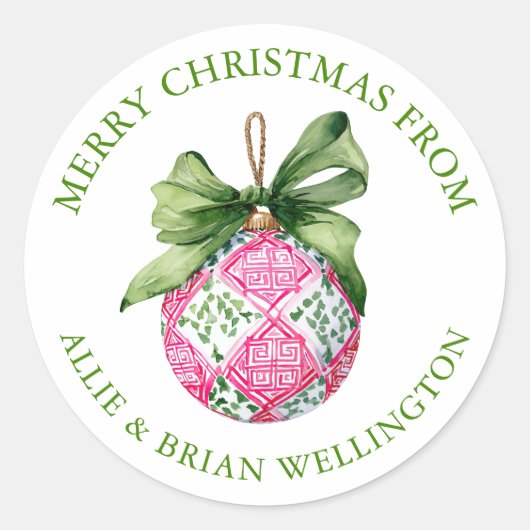 Preppy Christmas Baubles Ornamenten Ronde Sticker (Voorkant)