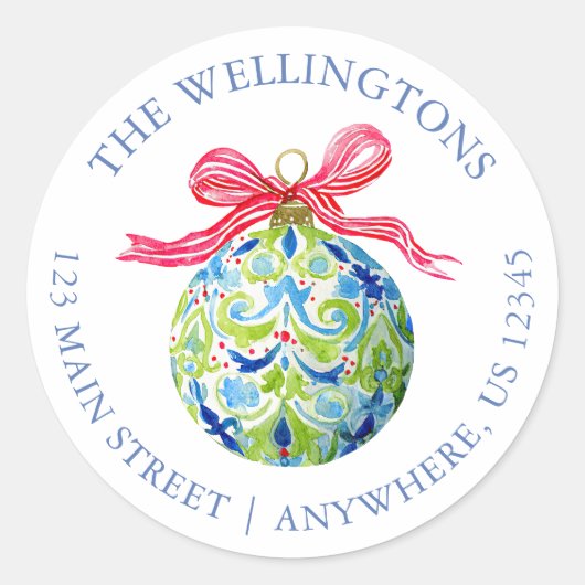 Preppy Christmas Baubles Ornamenten Ronde Sticker (Voorkant)