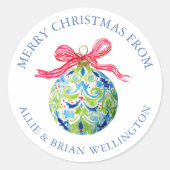 Preppy Christmas Baubles Ornamenten Ronde Sticker (Voorkant)