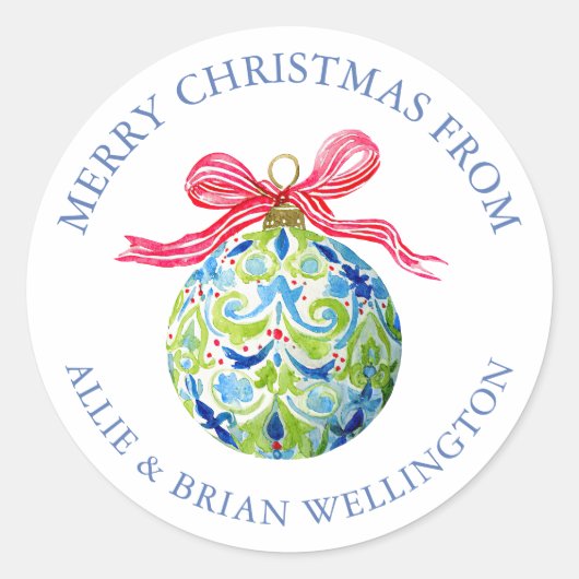 Preppy Christmas Baubles Ornamenten Ronde Sticker (Voorkant)