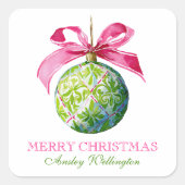 Preppy Christmas Baubles Ornamenten Vierkante Sticker (Voorkant)