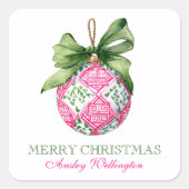 Preppy Christmas Baubles Ornamenten Vierkante Sticker (Voorkant)