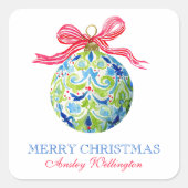 Preppy Christmas Baubles Ornamenten Vierkante Sticker (Voorkant)