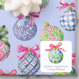 Preppy Christmas Baubles Ornamenten Vierkante Sticker