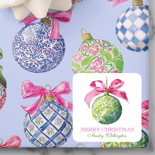 Preppy Christmas Baubles Ornamenten Vierkante Sticker