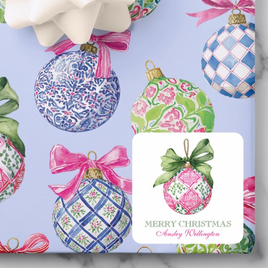 Preppy Christmas Baubles Ornamenten Vierkante Sticker