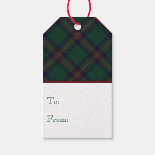 Preppy Christmas Dark Green Plaid Wrapping Paper Cadeaulabel (Voorkant)