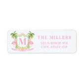 Preppy Christmas Flamingo Crest Monogram Etiket (Voorkant)