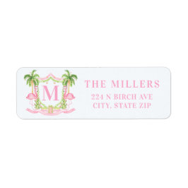Preppy Christmas Flamingo Crest Monogram Etiket