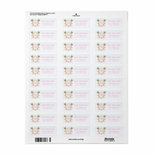 Preppy Christmas Flamingo Crest Monogram Etiket (Full Sheet)
