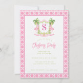 Preppy Christmas Flamingo Crest Monogram Kaart (Voorkant)