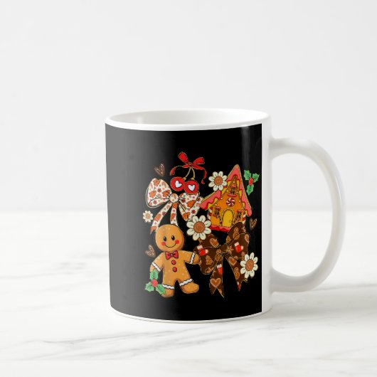 Preppy Christmas Gingerbread Floral Coquette Bow C Koffiemok (Rechts)