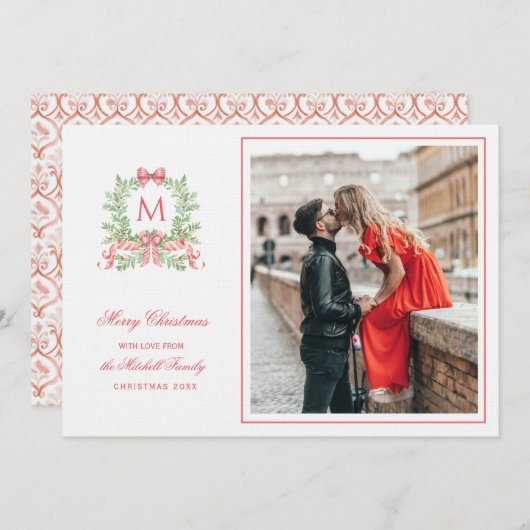 Preppy Christmas Leopard Crest Monogram  Kaart (Voorkant / Achterkant)