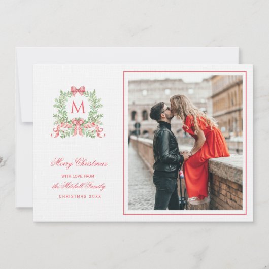 Preppy Christmas Leopard Crest Monogram  Kaart (Voorkant)