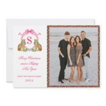 Preppy Christmas Leopard Monogram Photo In