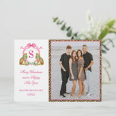 Preppy Christmas Leopard Monogram Photo In Kaart (Staand voorkant)