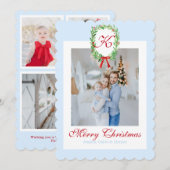 Preppy Christmas Monogram Krans Feestdagenkaart (Voorkant / Achterkant)