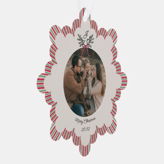 Preppy Christmas Ornament with Photo and Monogram (Rechts)
