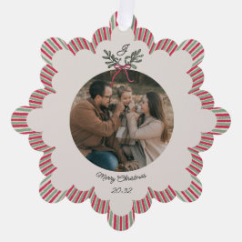 Preppy Christmas Ornament with Photo and Monogram Kaart