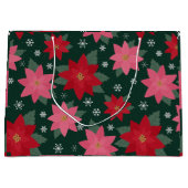Preppy Christmas Poinsettias & Snowflake Gift Bag Groot Cadeauzakje (Voorkant)