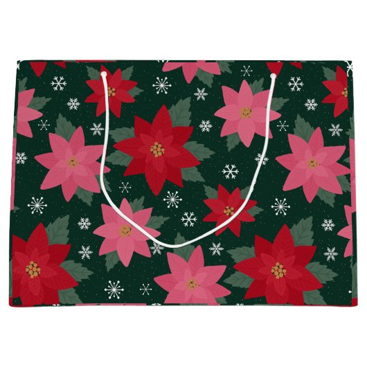 Preppy Christmas Poinsettias & Snowflake Gift Bag Groot Cadeauzakje (Voorkant)