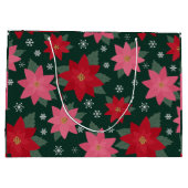 Preppy Christmas Poinsettias & Snowflake Gift Bag Groot Cadeauzakje (Achterkant)