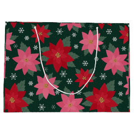 Preppy Christmas Poinsettias & Snowflake Gift Bag Groot Cadeauzakje