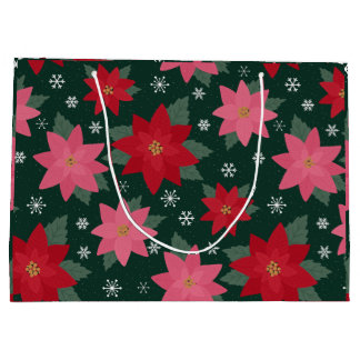 Preppy Christmas Poinsettias & Snowflake Gift Bag Groot Cadeauzakje