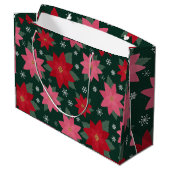 Preppy Christmas Poinsettias & Snowflake Gift Bag Groot Cadeauzakje (Achterkant Gekanteld)