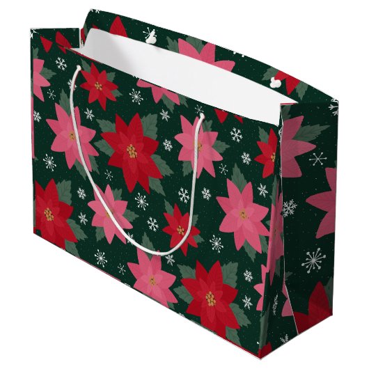 Preppy Christmas Poinsettias & Snowflake Gift Bag Groot Cadeauzakje (Achterkant Gekanteld)