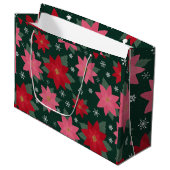 Preppy Christmas Poinsettias & Snowflake Gift Bag Groot Cadeauzakje (Voorkant Gekanteld)