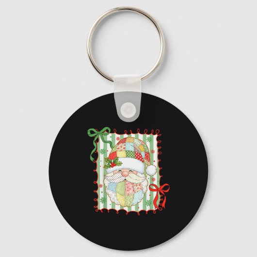 Preppy Christmas Santa Claus Patchwork Xmas Women Sleutelhanger (Voorkant)