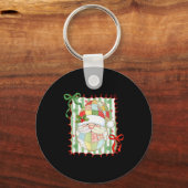 Preppy Christmas Santa Claus Patchwork Xmas Women Sleutelhanger (Voorkant)