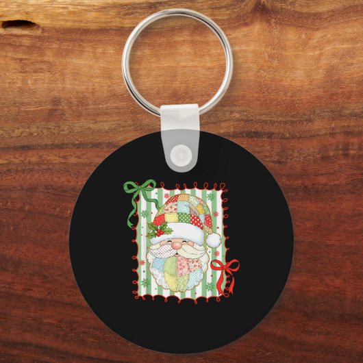 Preppy Christmas Santa Claus Patchwork Xmas Women  Sleutelhanger (Voorkant)