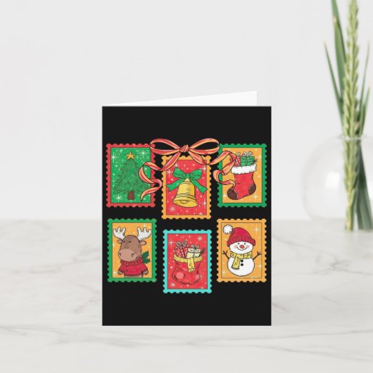 Preppy Christmas Stamps Coquette Bow Reindeer Xmas Kaart (Voorkant)