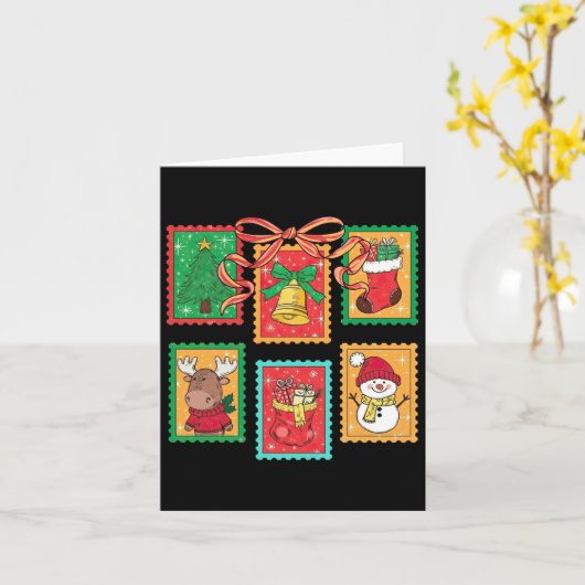 Preppy Christmas Stamps Coquette Bow Reindeer Xmas Kaart (Gele Bloem)