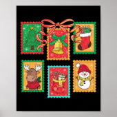 Preppy Christmas Stamps Coquette Bow Reindeer Xmas Poster (Voorkant)