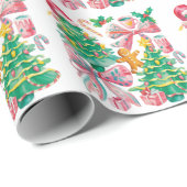 Preppy Christmas Tree Bow Pink Blue Coquette Cadeaupapier (Rol Hoek)