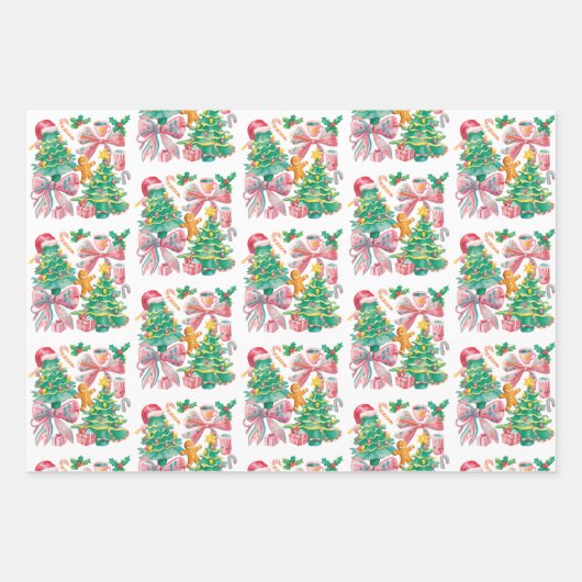Preppy Christmas Tree Bow Pink Blue Coquette Inpakpapier Vel (Voorkant)