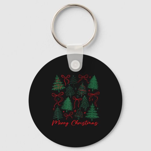 Preppy Christmas Tree Merry Xmas Girly Coquette Ki Sleutelhanger (Voorkant)