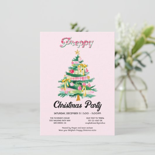 Preppy Christmas Tree Party Kaart (Staand voorkant)