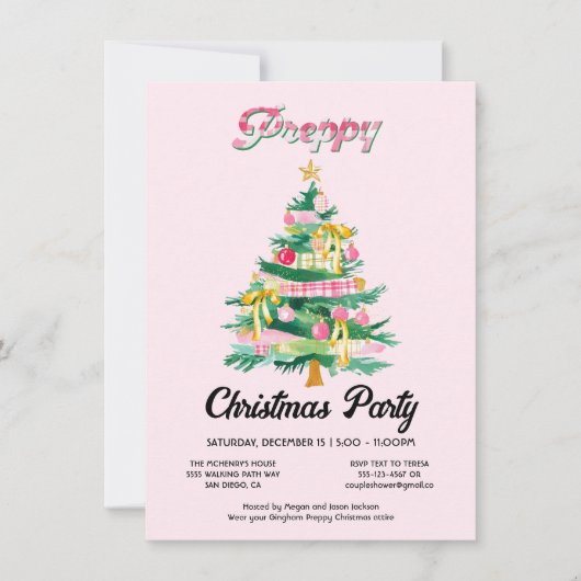 Preppy Christmas Tree Party Kaart (Voorkant)