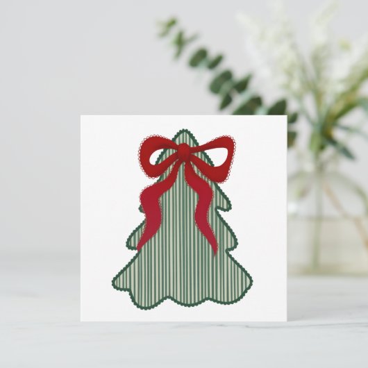 Preppy Christmas Tree Red Bow Hand Drawn Coquette  Feestdagenkaart (Staand voorkant)