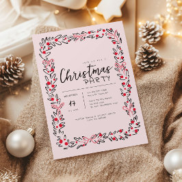 Preppy Christmas Wreath & Bow Party Invitation Kaart